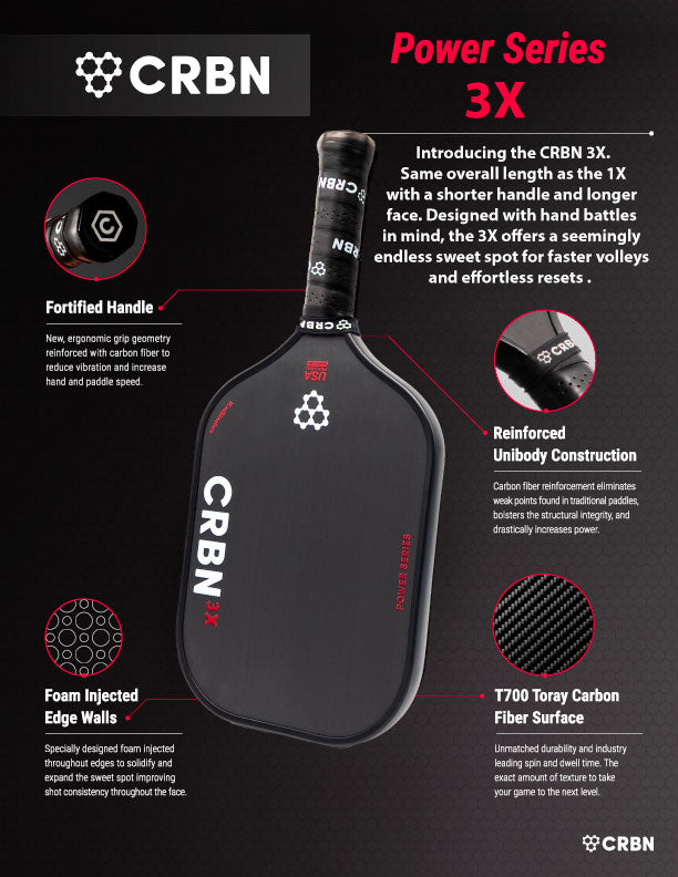 CRBN3x Power Series Pickleball Paddle - Specifications