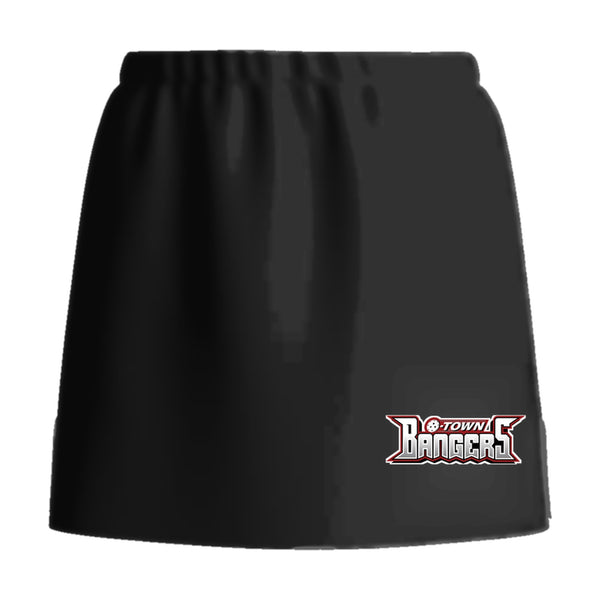 O-Town Bangers pickleball skirt, front view, team logo at the front hem
