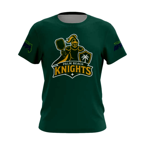 Palm Beach Knights short sleeve performance tee, front view, team logo on the chest and AFPL logo on the sleeves