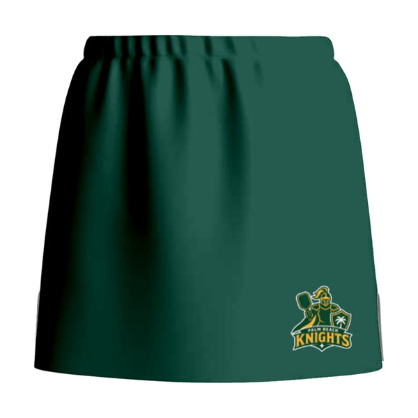 Palm Beach Knights pickleball skirt, front view, team logo at the front hem