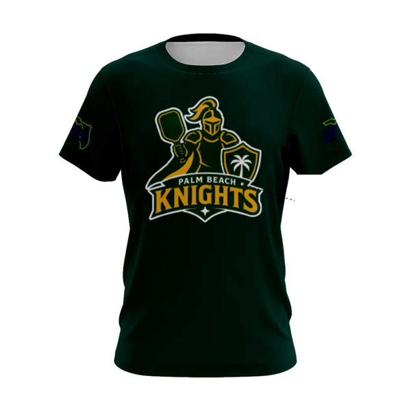 Palm Beach Knights forest cotton tee, front view, team logo across the chest and AFPL logo on the sleeves