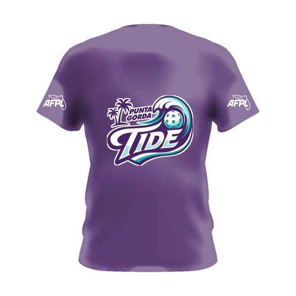 Punta Gorda Tide short sleeve performance tee, front view, team logo on the chest and AFPL logo on the sleeves