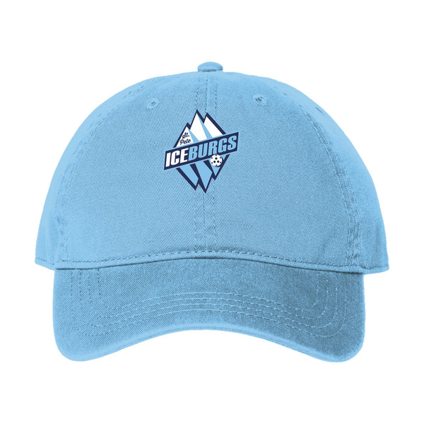 St. Pete IceBurgs dad hat, front three-quarter view, unstructured cotton cap with embroidered team logo