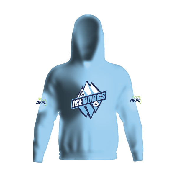 St. Pete IceBurgs stretch fleece pullover hoodie, front view, team logo on the chest above the pouch pocket