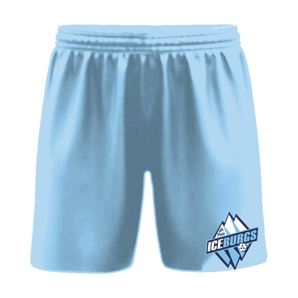 St. Pete IceBurgs pickleball shorts, front view, team logo on the left leg above the hem