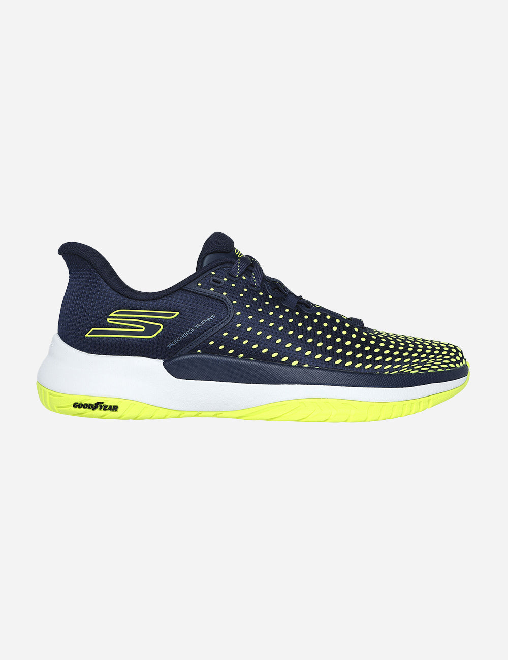 ピックルボール用Skechers ネイビー/イエローシューズ; Slip-on ピックルボール用Skechers ネイビー/イエローシューズ; Slip-on