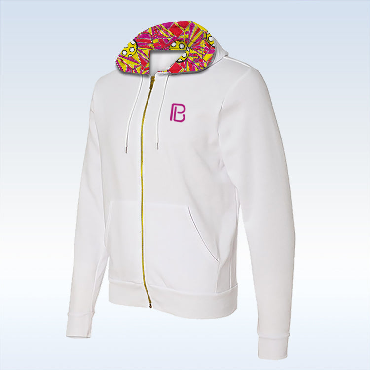 Angle Shot White Full-Zip Hoodie