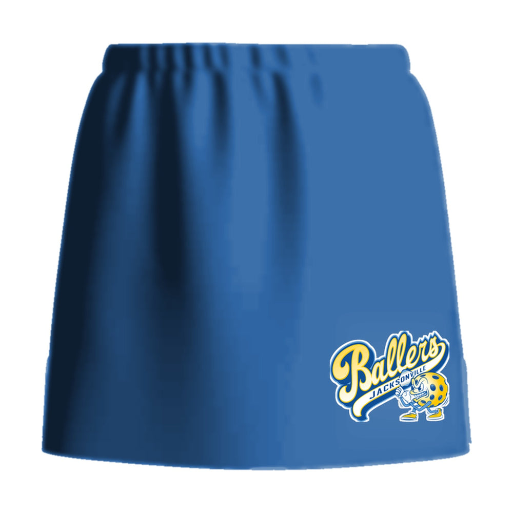 Jacksonville Ballers pickleball skirt, front view, team logo at the front hem