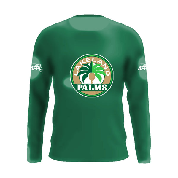 Lakeland Palms long sleeve performance tee, front view, team logo on the chest and AFPL logo on the sleeves