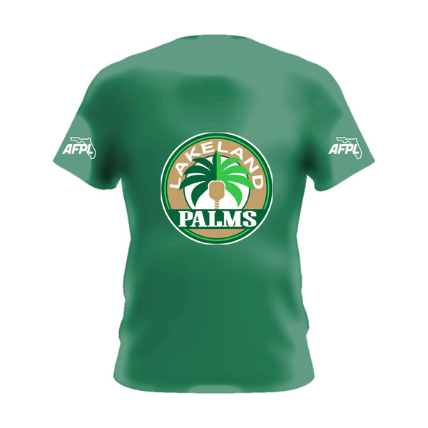Lakeland Palms short sleeve performance tee, front view, team logo on the chest and AFPL logo on the sleeves