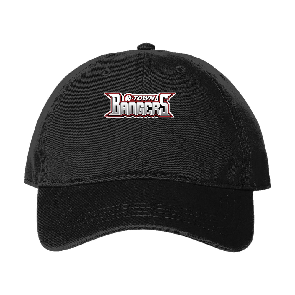 O-Town Bangers dad hat, front three-quarter view, unstructured cotton cap with embroidered team logo