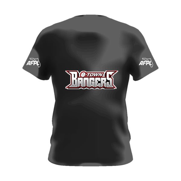 O-Town Bangers short sleeve performance tee, front view, team logo on the chest and AFPL logo on the sleeves