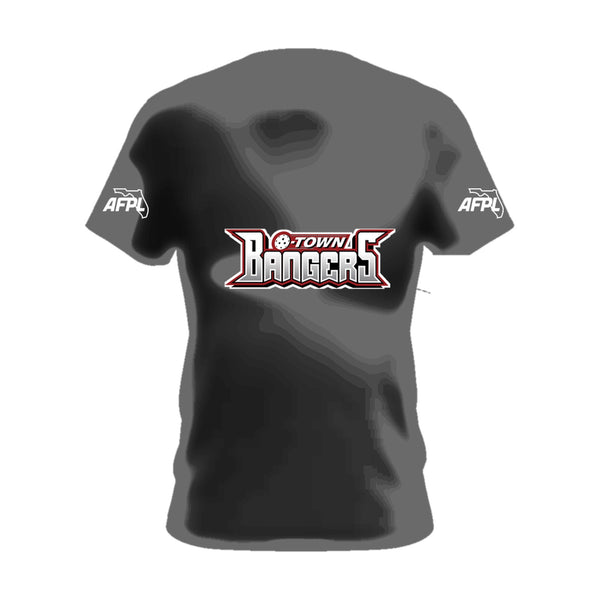 O-Town Bangers black cotton tee, front view, team logo across the chest and AFPL logo on the sleeves