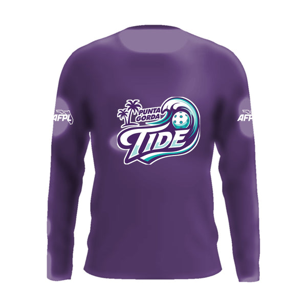 Punta Gorda Tide long sleeve performance tee, front view, team logo on the chest and AFPL logo on the sleeves