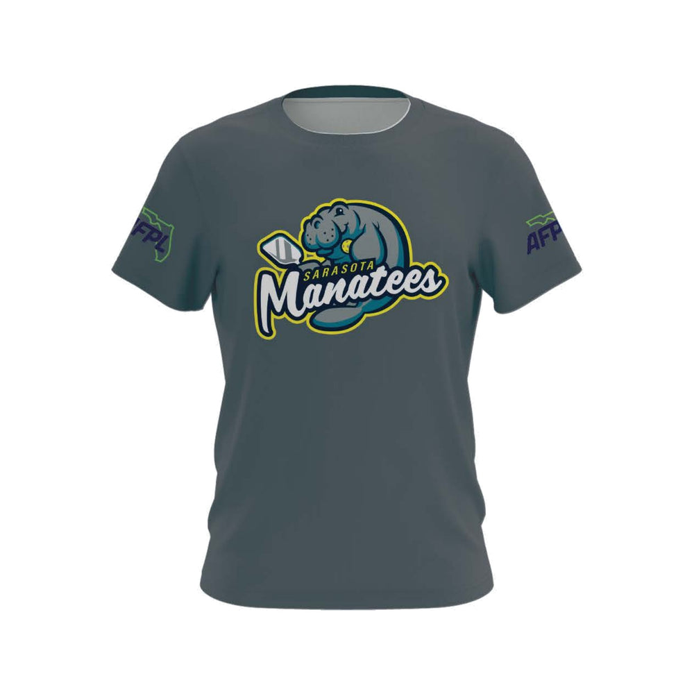Sarasota Manatees AFPL team fan shirt, front view