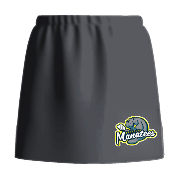Sarasota Manatees pickleball skirt, front view, team logo at the front hem