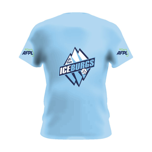 St. Pete IceBurgs short sleeve performance tee, front view, team logo on the chest and AFPL logo on the sleeves