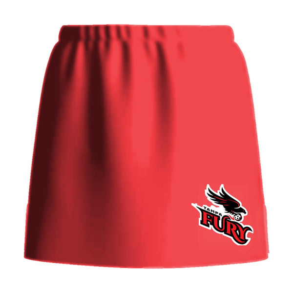 Tampa Fury pickleball skirt, front view, team logo at the front hem